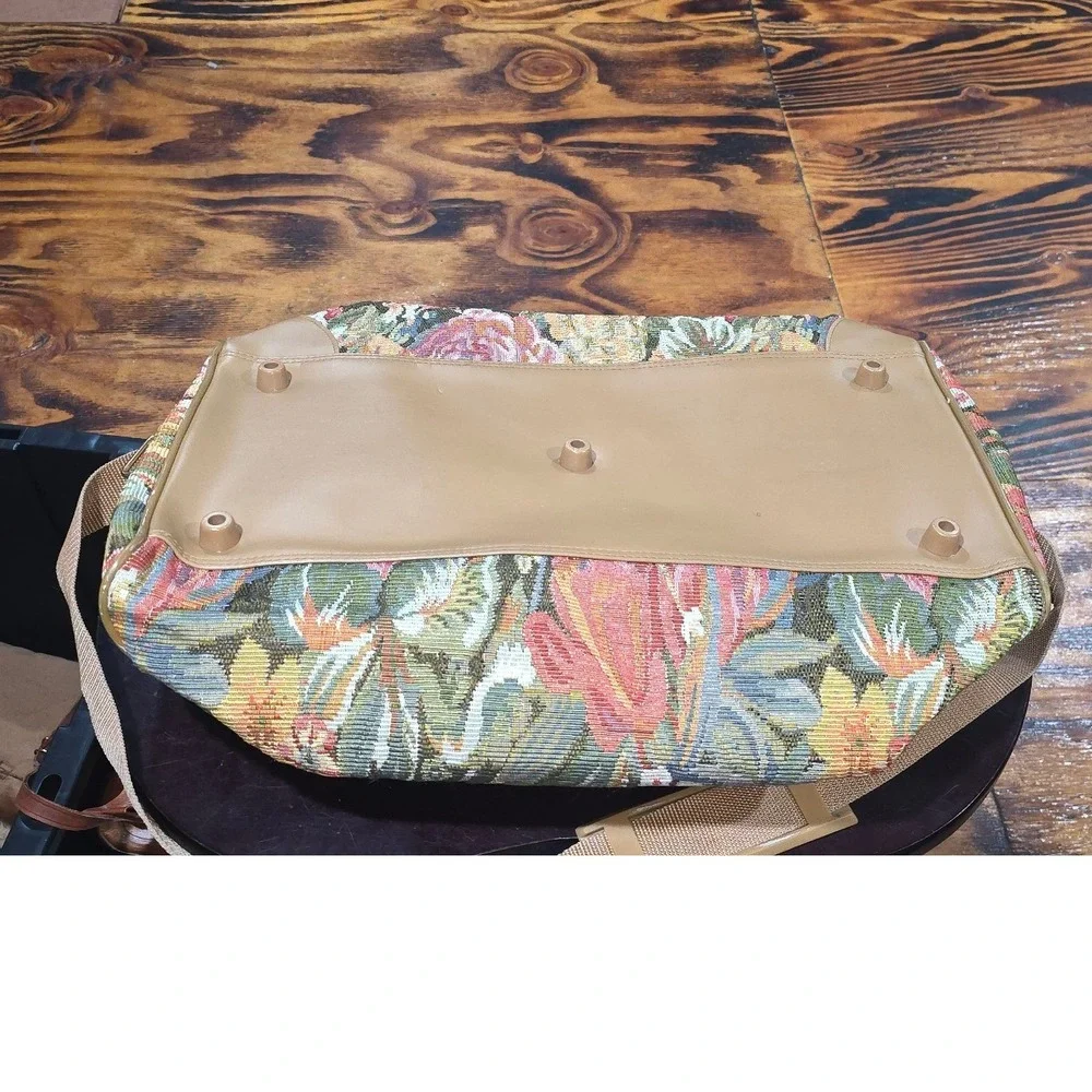 Adolfo Vintage Tapestry Duffel Bag Floral Garden Travel Set‎ with Matching Pouch